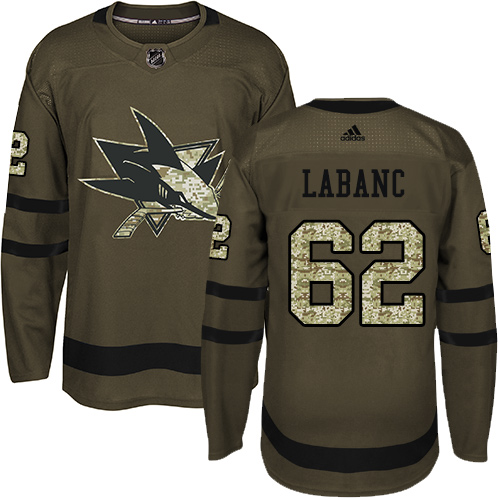 Adidas Sharks #62 Kevin Labanc Green Salute to Service Stitched Youth NHL Jersey